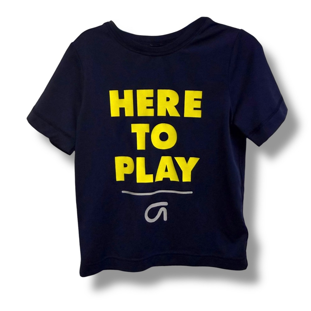 GapFit Kids Navy Blue Here To‎ Play Graphic Tee GapDry Performance Shirt 5Y
